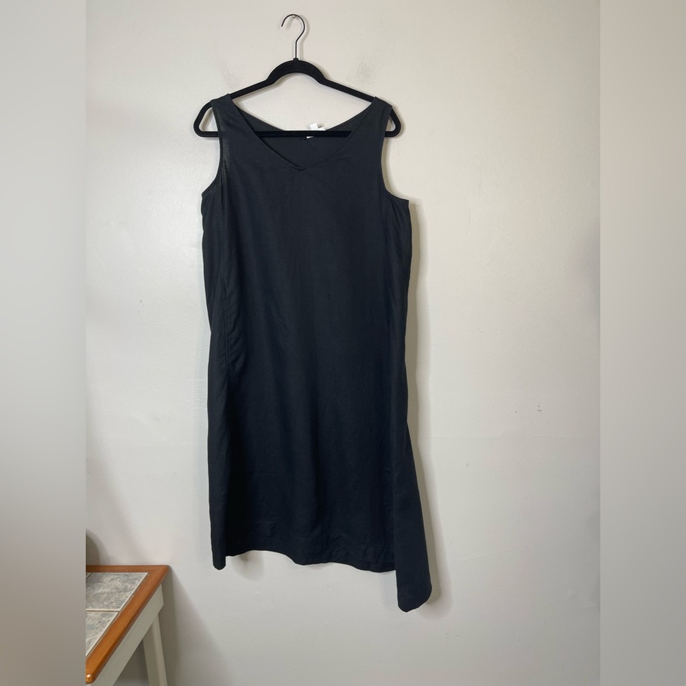 J Jill NWOT Black Pure Linen Sleeveless Shift Dress Size M Pockets V Neck